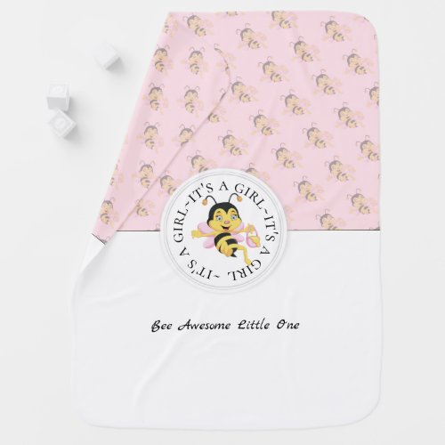 Bee Awesome Baby Girl  Personalized Monogram Baby Blanket