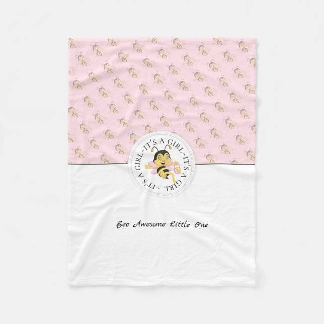 Bee Awesome Baby Girl | Personalized Monogram Fleece Blanket (Front)