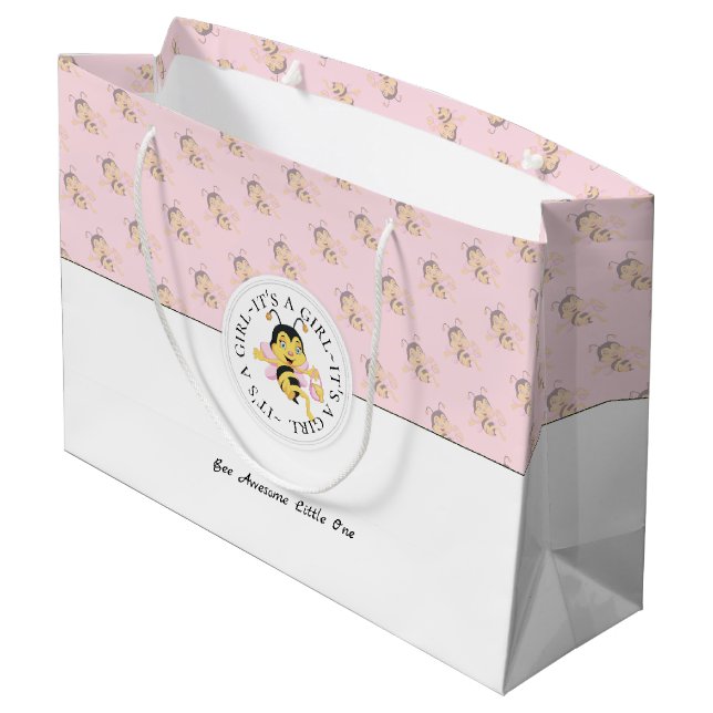 Bee Awesome Baby Girl | Personalized Monogram Large Gift Bag (Back Angled)