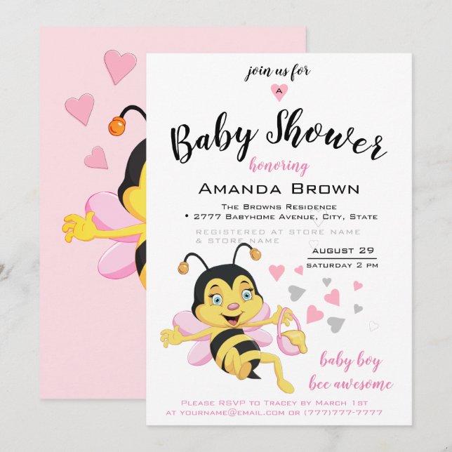 Bee Awesome Baby Girl Shower | Invitation (Front/Back)