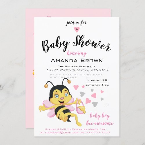 Bee Awesome Baby Girl Shower  Invitation