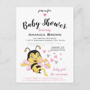 Bee Awesome Baby Girl Shower Invitation   Postcard