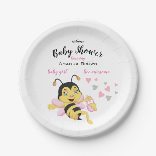 Bee Awesome Baby Girl Shower  Paper Plates