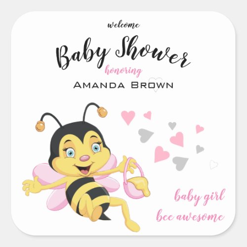 Bee Awesome Baby Girl Shower  Square Sticker