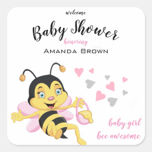 Bee Awesome Baby Girl Shower Square Sticker