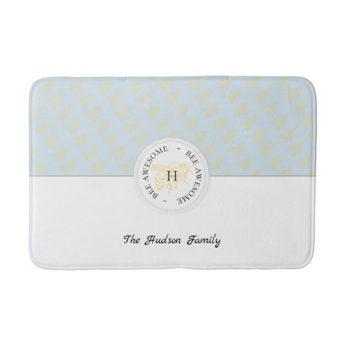 Bee Awesome Golden Bee Personalized Monogram Bath Mat