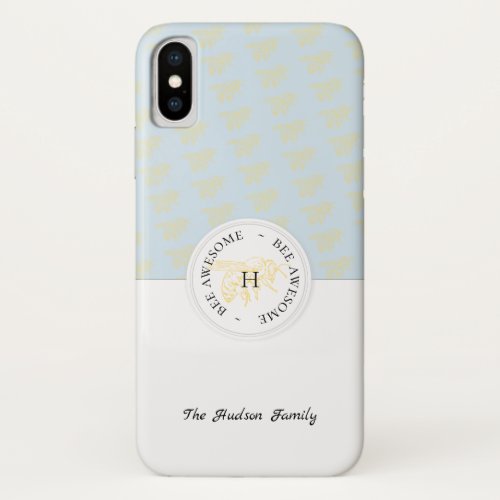 Bee Awesome Golden Bee Personalized Monogram iPhone X Case