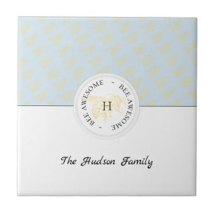 Bee Awesome Golden Bee Personalized Monogram Ceramic Tile