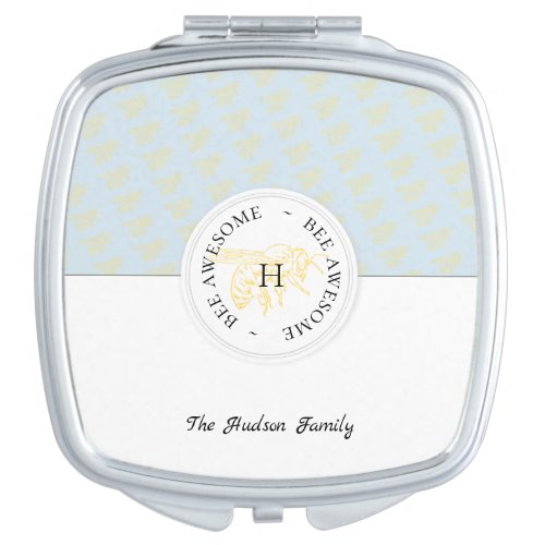Bee Awesome Golden Bee Personalized Monogram Compact Mirror