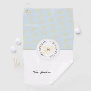 Bee Awesome Golden Bee Personalized Monogram Golf Towel