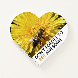 Bee awesome inspirational bee on yellow dandelion notebook