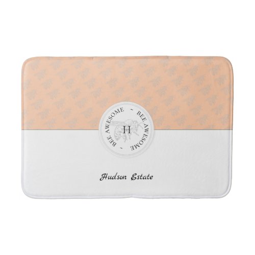 Bee Awesome Silver Bee Peach Personalized Monogram Bath Mat