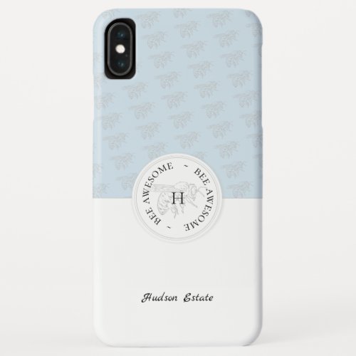 Bee Awesome Silver Bee Personalized Monogram iPhone XS Max Case
