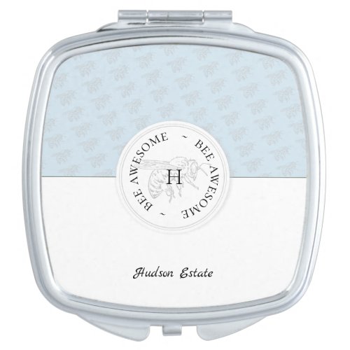 Bee Awesome Silver Bee Personalized Monogram Compact Mirror