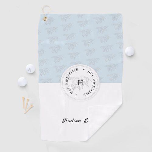 Bee Awesome Silver Bee Personalized Monogram Golf Towel