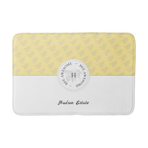 Bee Awesome Silver Honey Bee Personalized Monogram Bath Mat