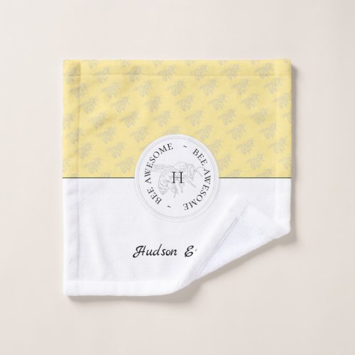 Bee Awesome Silver Honey Bee Personalized Monogram Bath Towel Set