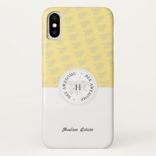 Bee Awesome Silver Honey Bee Personalized Monogram iPhone X Case