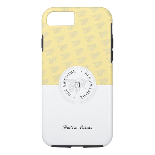 Bee Awesome Silver Honey Bee Personalized Monogram iPhone 87 Case