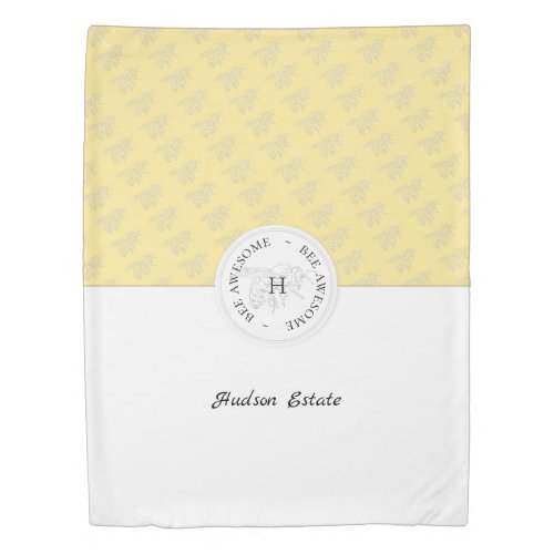 Bee Awesome Silver Honey Bee Personalized Monogram Duvet Cover