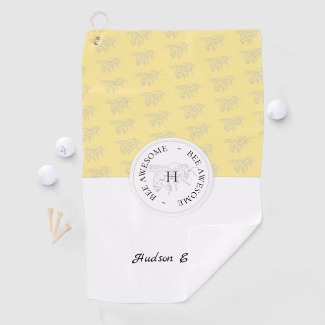 Bee Awesome Silver Honey Bee Personalized Monogram Golf Towel (InSitu)