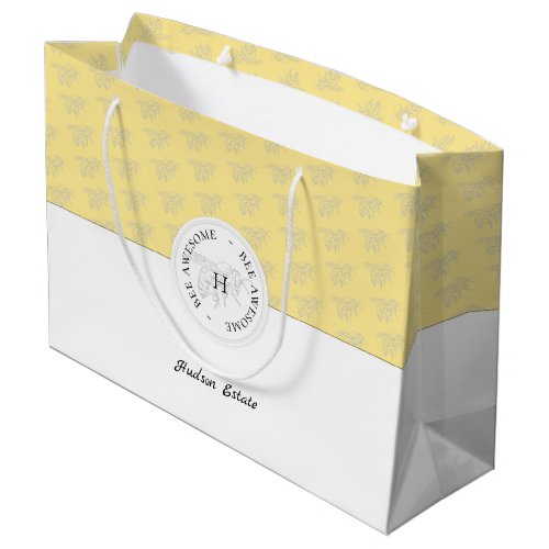 Bee Awesome Silver Honey Bee Personalized Monogram Large Gift Bag