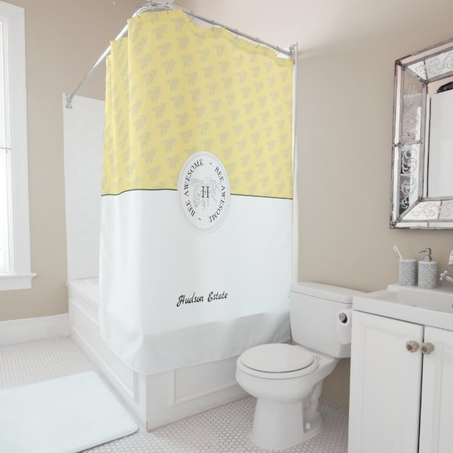 Bee Awesome Silver Honey Bee Personalized Monogram Shower Curtain (In Situ)