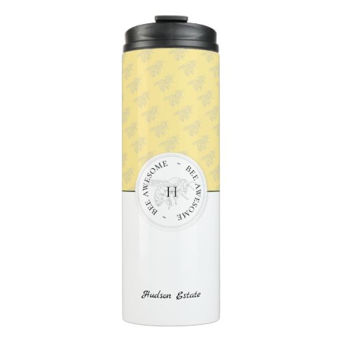 Bee Awesome Silver Honey Bee Personalized Monogram Thermal Tumbler