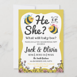 Bee Baby Floral Bumblebee He Or She Gender Reveal  Invitation