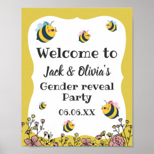 Bee Baby Floral Bumblebee He Or She Gender Reveal  Poster