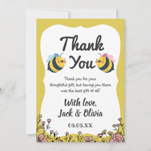 Bee Baby Floral Bumblebee He Or She Gender Reveal  Thank You Card