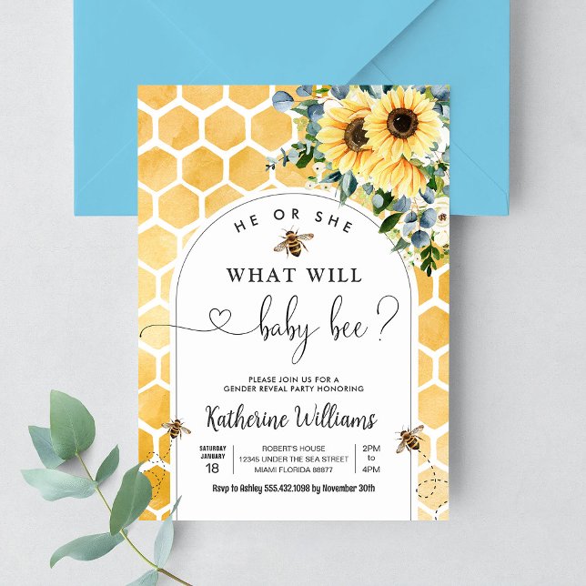 Bee Baby Honey Bee Gender Reveal Invitation (Creator Uploaded)