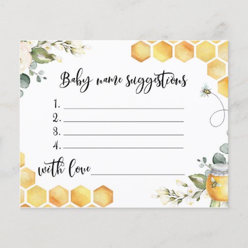 Bee baby name suggestions card