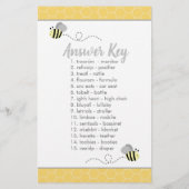 Bee Baby Shower Baby Word Scramble Game (Back)