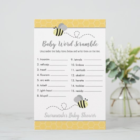 Bee Baby Shower Baby Word Scramble Game (Standing Front)