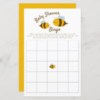 Bee Baby Shower Bingo Party Game Cute