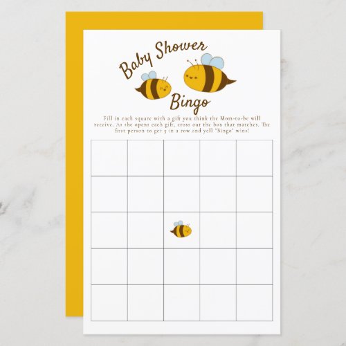 Bee Baby Shower Bingo Party Game Cute