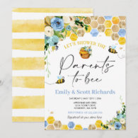 Bee Baby Shower Blue Floral Parents To Bee Baby Invitation