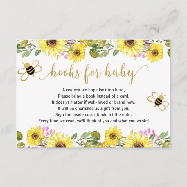 Bee baby shower book request inserts girl baby (Front)