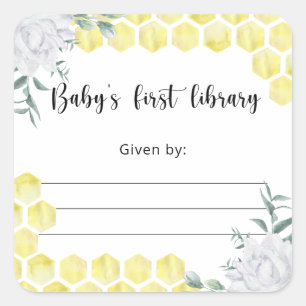 Bee Baby Shower bookplate, books for baby Square Sticker