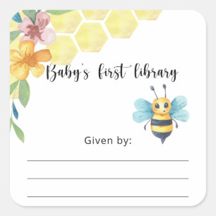 Bee Baby Shower bookplate, books for baby Square Sticker