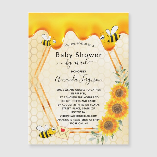 Bee baby Shower by mail gold sweet honey drips (Front)