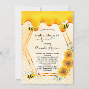 Bee baby Shower by mail gold sweet honey drips Invitation
