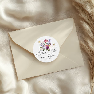 Bee Baby Shower Colorful Floral Thank You Classic Round Sticker