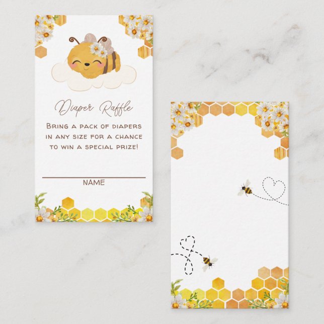 Bee Baby Shower Diaper Raffle Honeycombs Floral Enclosure Card (Front/Back)