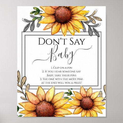 Bee Baby Shower Dont Say Baby Party Game Poster