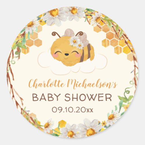 Bee Baby Shower Floral Honeycomb Classic Round Sti Classic Round Sticker