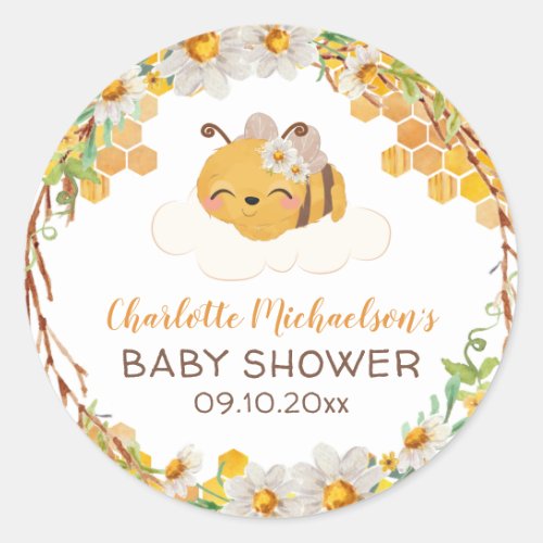 Bee Baby Shower Floral Honeycomb Classic Round Sticker