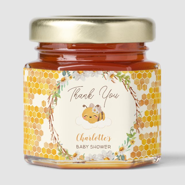 Bee Baby Shower Floral Honeycomb Honey Jar Favors (Front)