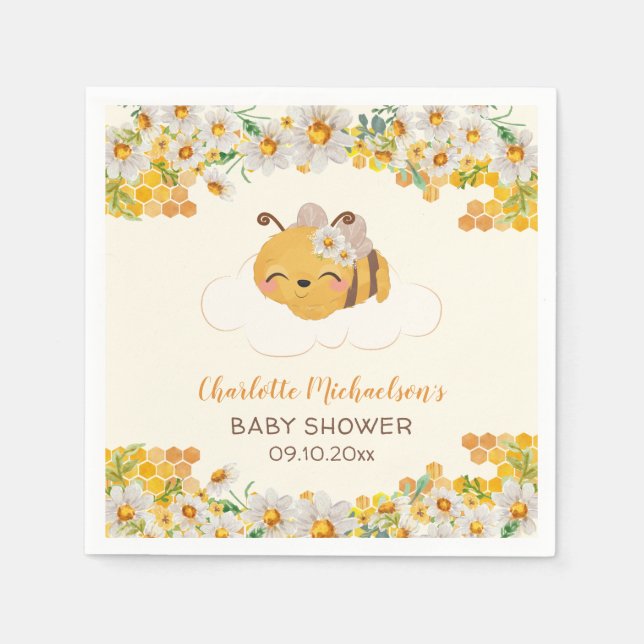 Bee Baby Shower Floral Honeycomb Napkins (Front)